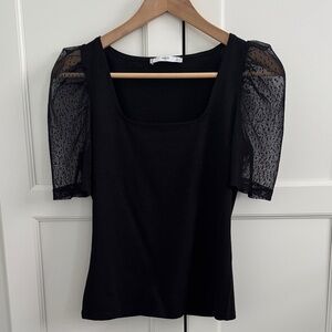 Mango Black Sheer Puff Sleeve Top